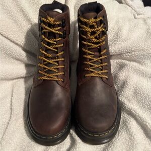 Dr. Martens Dark Brown Boots with Yellow Laces